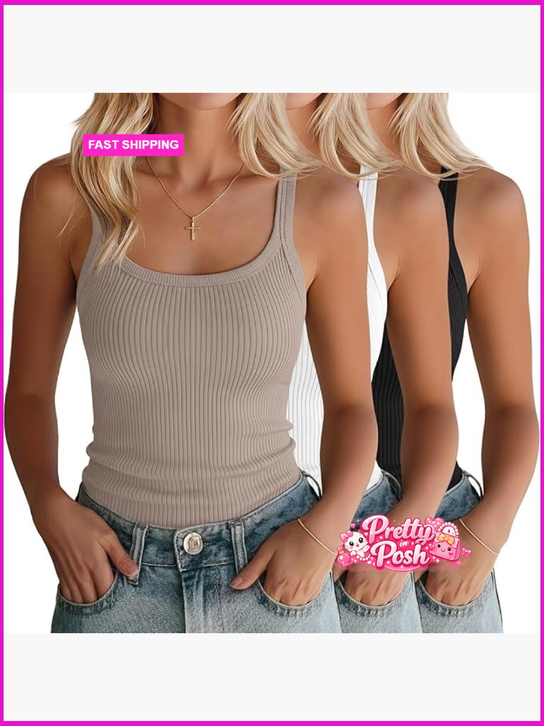 3 Pack Cotton Spaghetti Strap Tank Tops Scoop Neck Sleeveless Camisole
